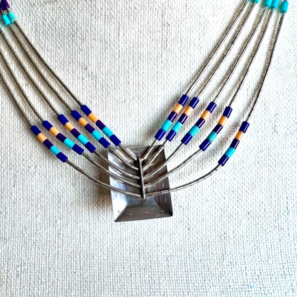*SOLD* Southwest Style Necklace Earring Set Liquid Silver Semi-Precious Stones - Picture 8 of 16